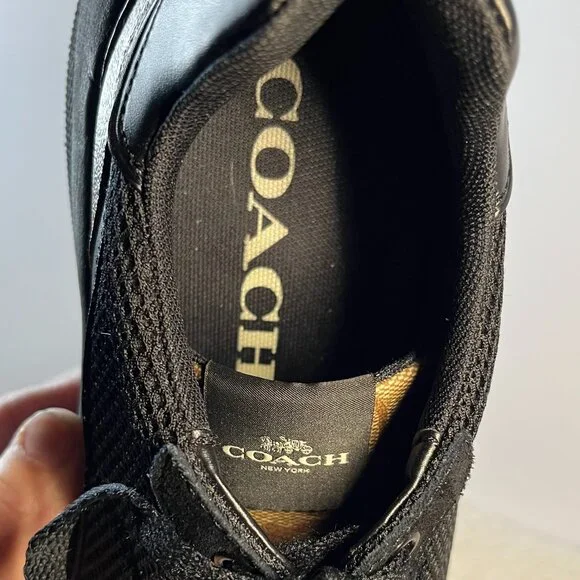 Coach Men's Tech Runner Sneakers FG4591 Size 10D | Signature Black Mesh & Tan - Picture 11 of 16